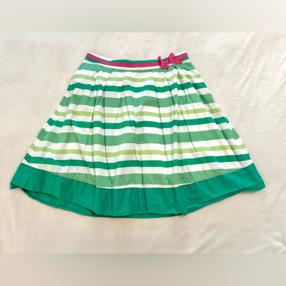 Mini Boden Green White Stripes Circle Skirt Pink Bow Girls 13-14Y 100% Cotton
